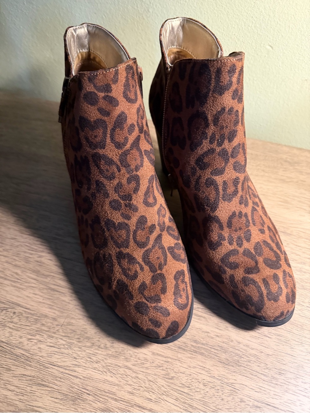 Leopard Print Suede Ankle Boots - Brown